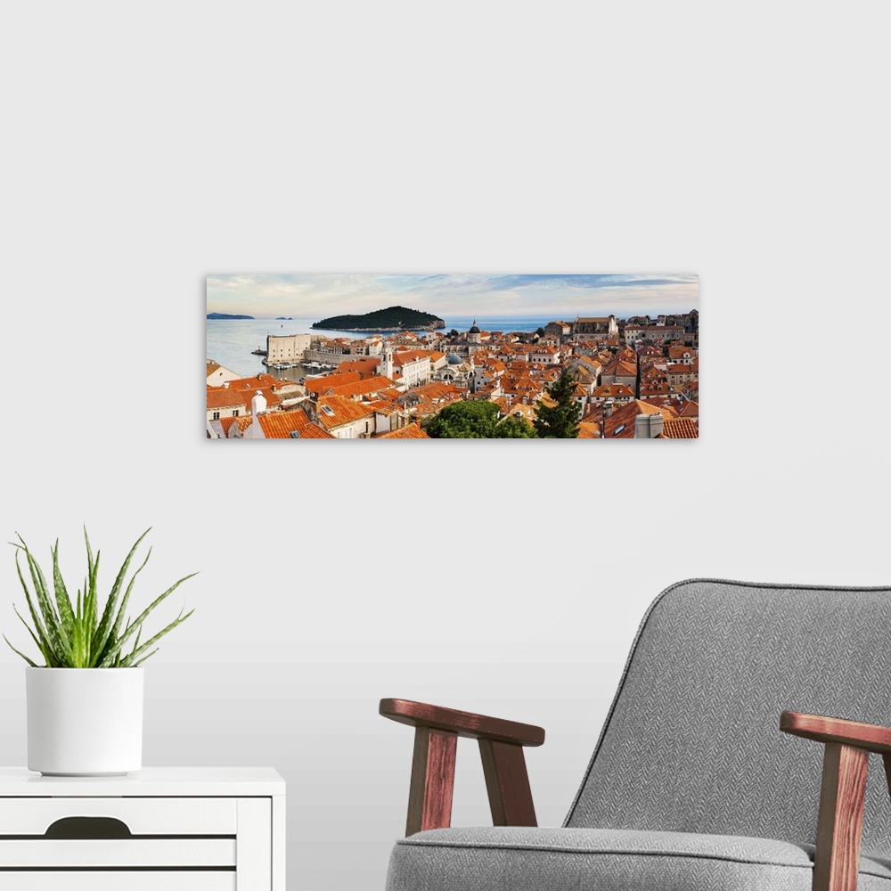 A modern room featuring Dubrovnik Old Town and Lokrum Island, Adriatic, Croatia