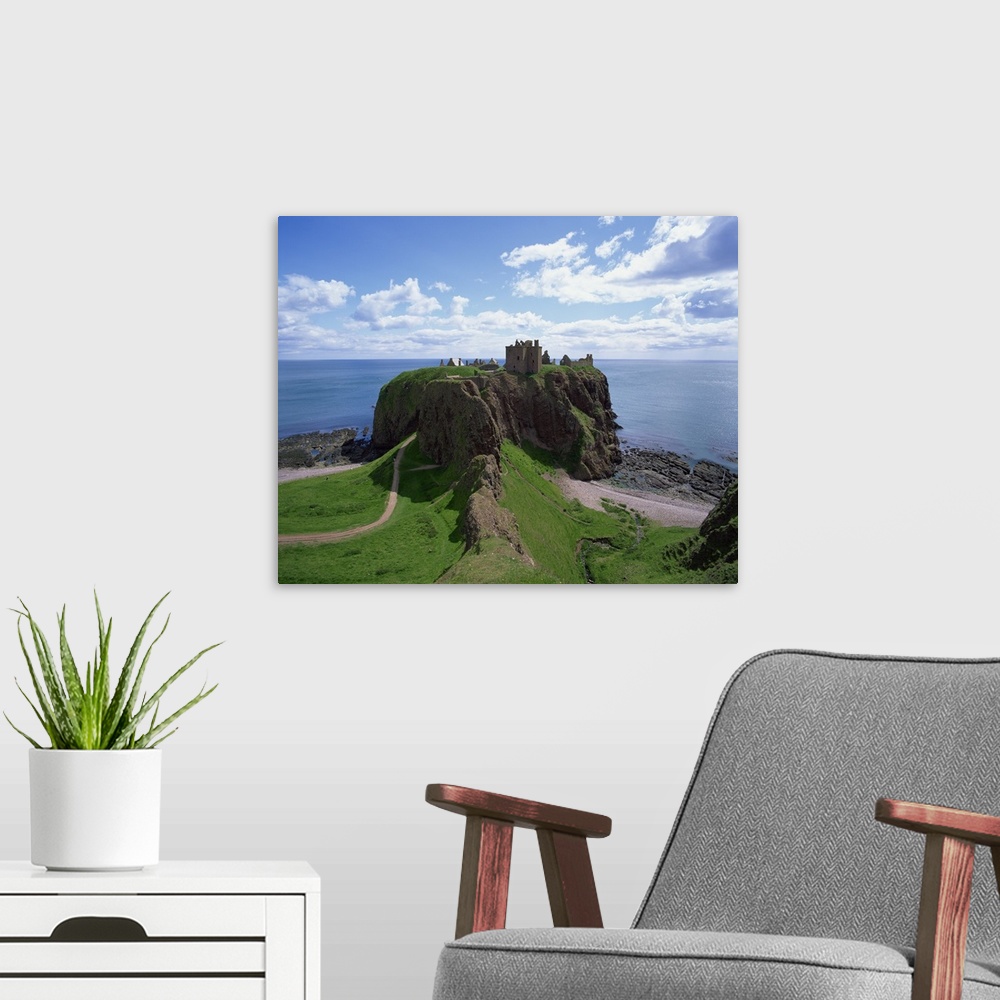 A modern room featuring Dunnottar Castle, near Stonehaven, Highlands, Scotland, UK