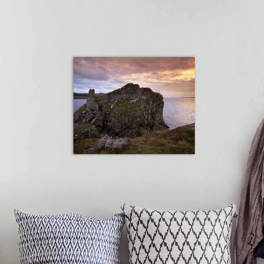 A bohemian room featuring Dunscaith Castle ruins, Isle of Skye, Inner Hebrides, Scotland
