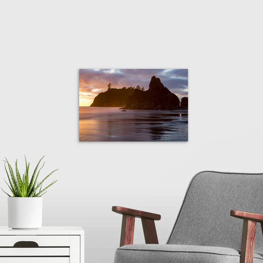 A modern room featuring Dusk at Ruby Beach in the Olympic National Park, on the Pacific Northwest coast, Washington State