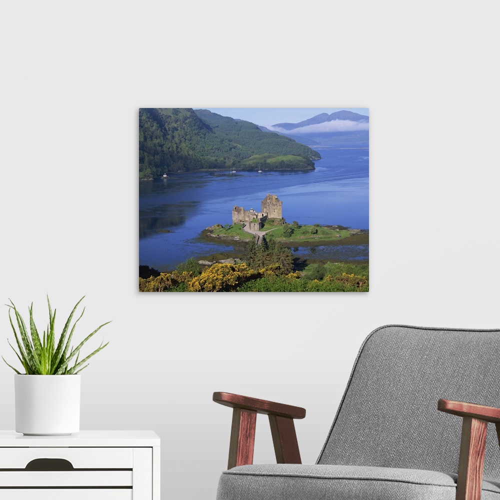 A modern room featuring Eilean Donan Castle, Highlands, Scotland, UK