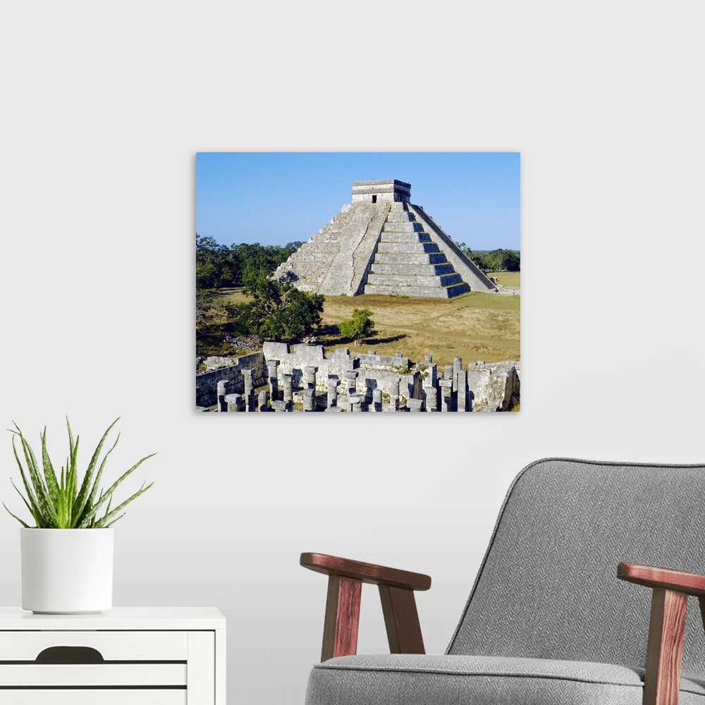 A modern room featuring El Castillo, Pyramid of Kukolkan, Chichen Itza, Mexico
