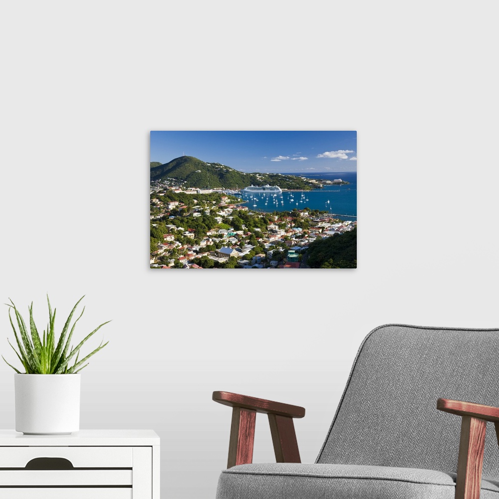 A modern room featuring Elevated view over Charlotte Amalie, St. Thomas, U.S. Virgin Islands