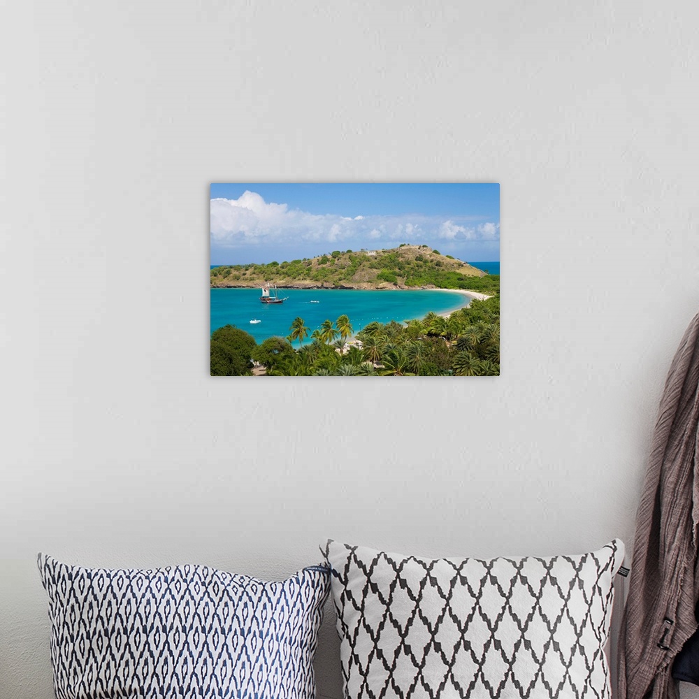 A bohemian room featuring Elevated view over Deep Bay, near the town of St. John's, Antigua, Leeward Islands