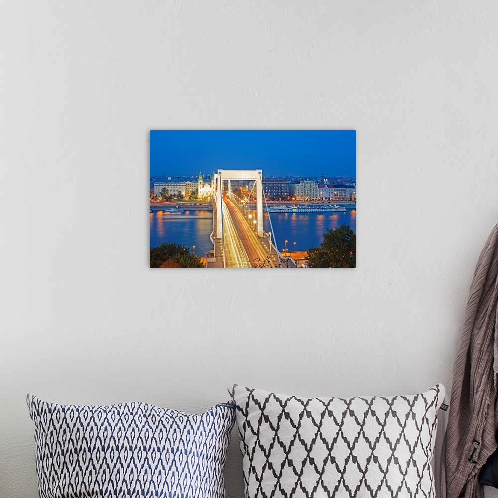 A bohemian room featuring Elizabeth Bridge, Banks of the Danube, UNESCO World Heritage Site, Budapest, Hungary, Europe.