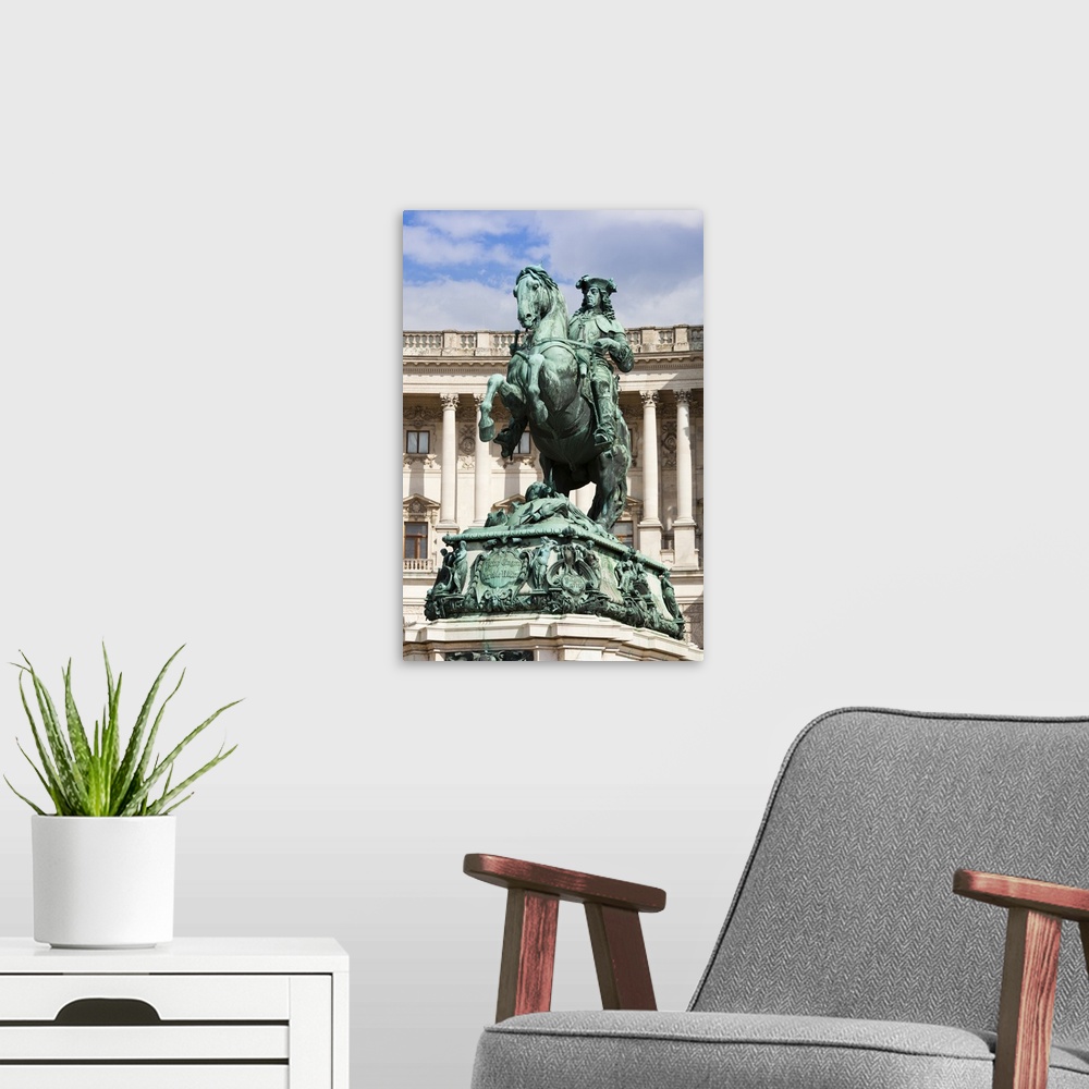 A modern room featuring Equestrian statue of Prince Eugene of Savoy, Hofburg palace, Heldenplatz, Vienna, Austria