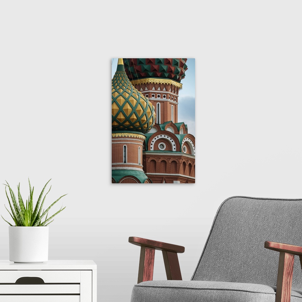 A modern room featuring Exterior detail of St. Basil's Cathedral, Red Square, UNESCO World Heritage Site, Moscow, Moscow ...