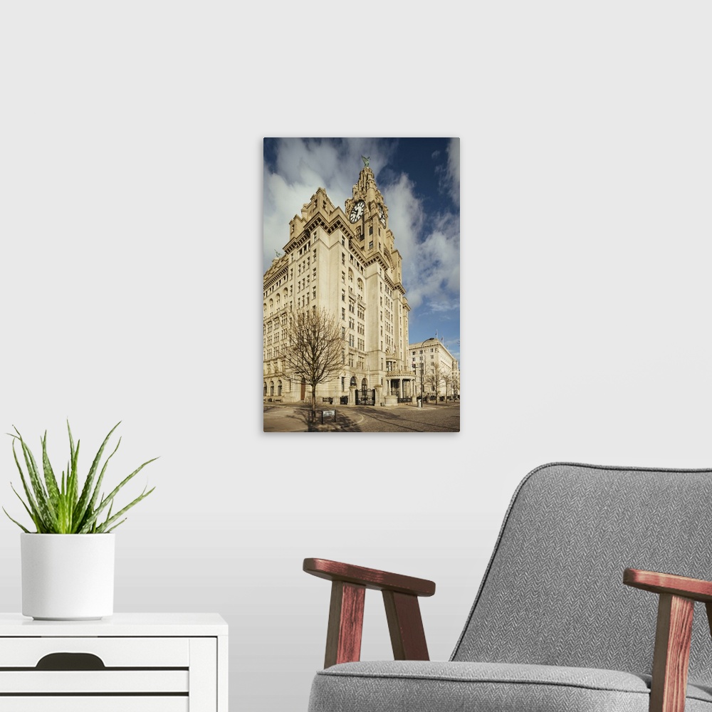 A modern room featuring Exterior of the Liver Building, Liverpool, Merseyside, England, United Kingdom, Europe