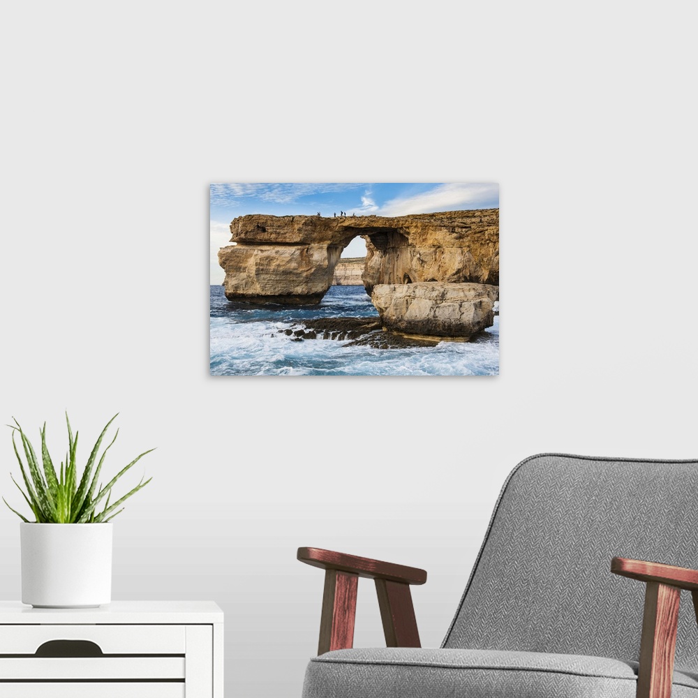 A modern room featuring Famous sea arch, the Azure Window, Gozo, Malta, Mediterranean
