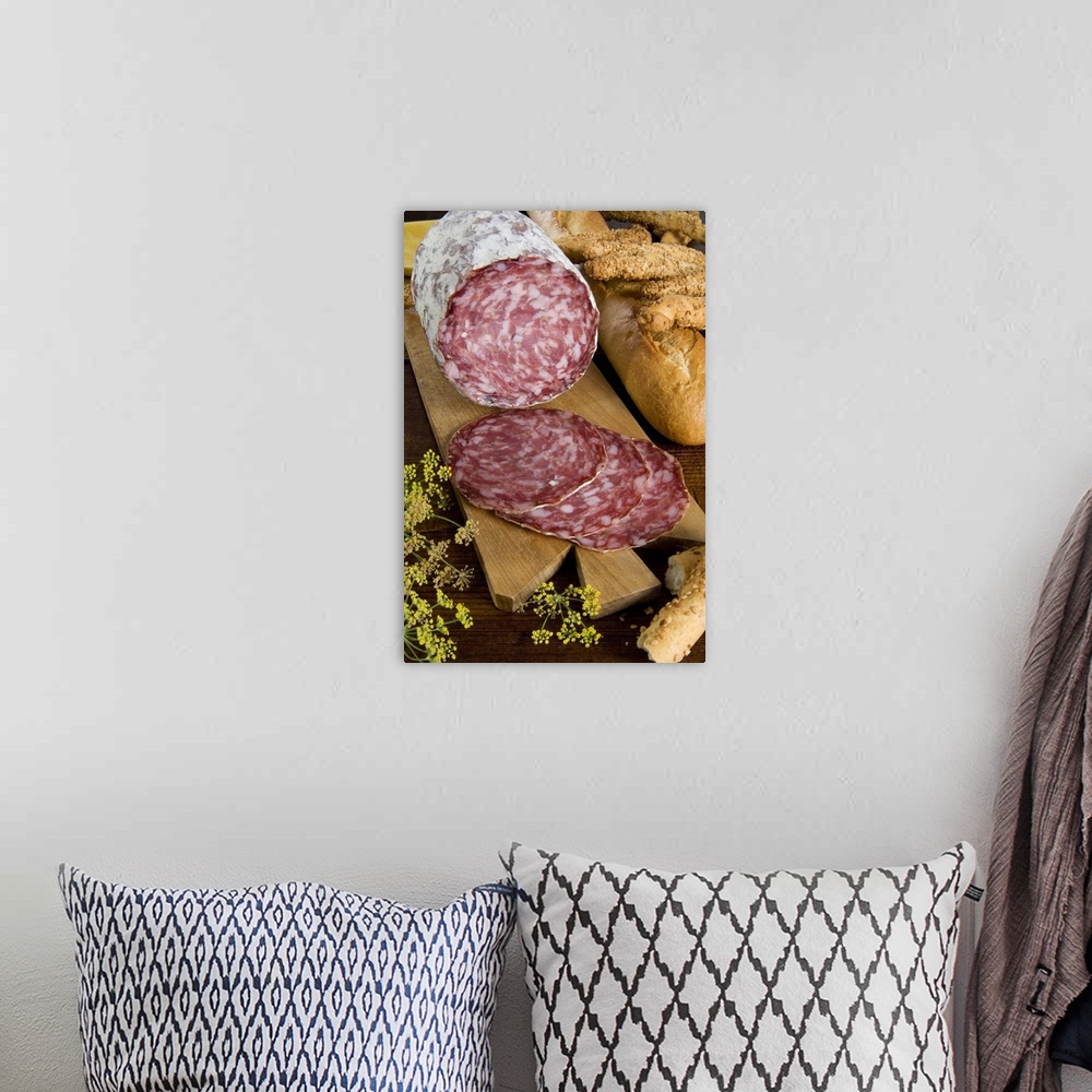 A bohemian room featuring Finocchiona, Tuscan salame with fennel seeds, Italy, Europe