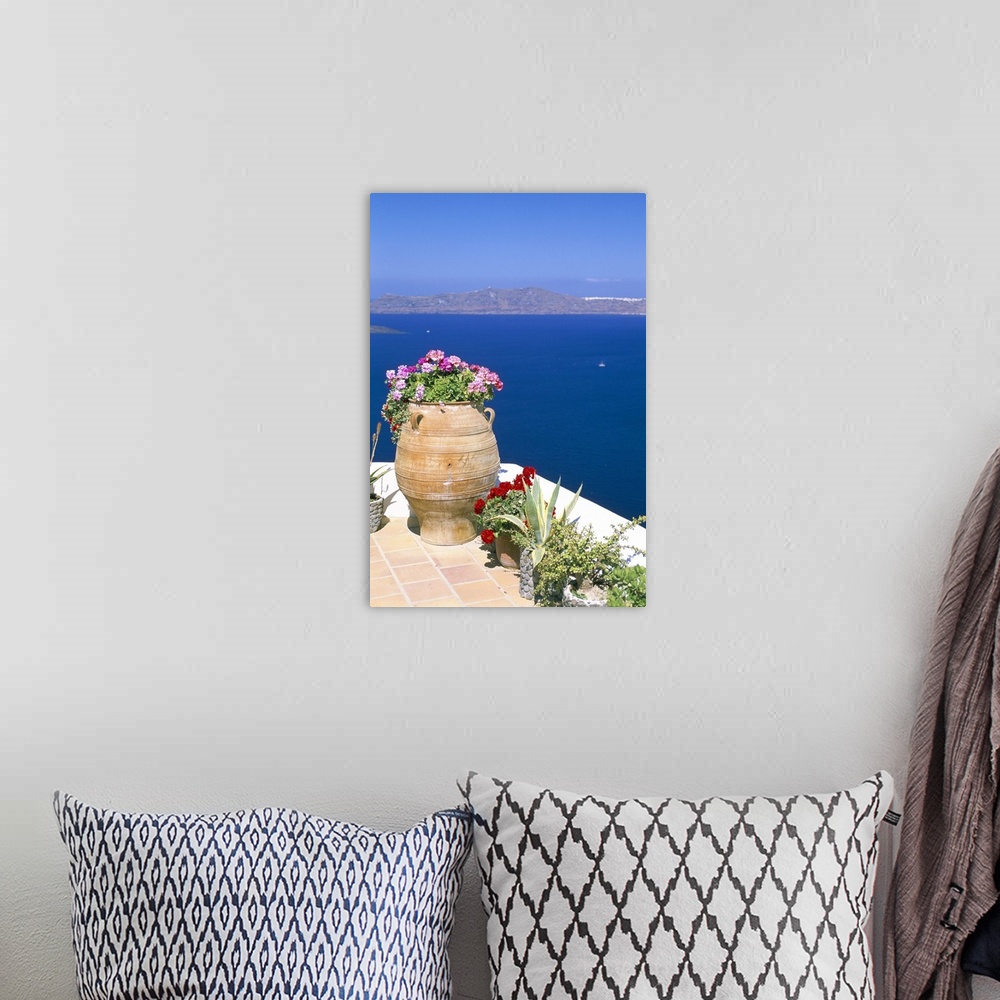 A bohemian room featuring Fira, island of Santorini (Thira), Cyclades Islands, Aegean, Greek Islands, Greece