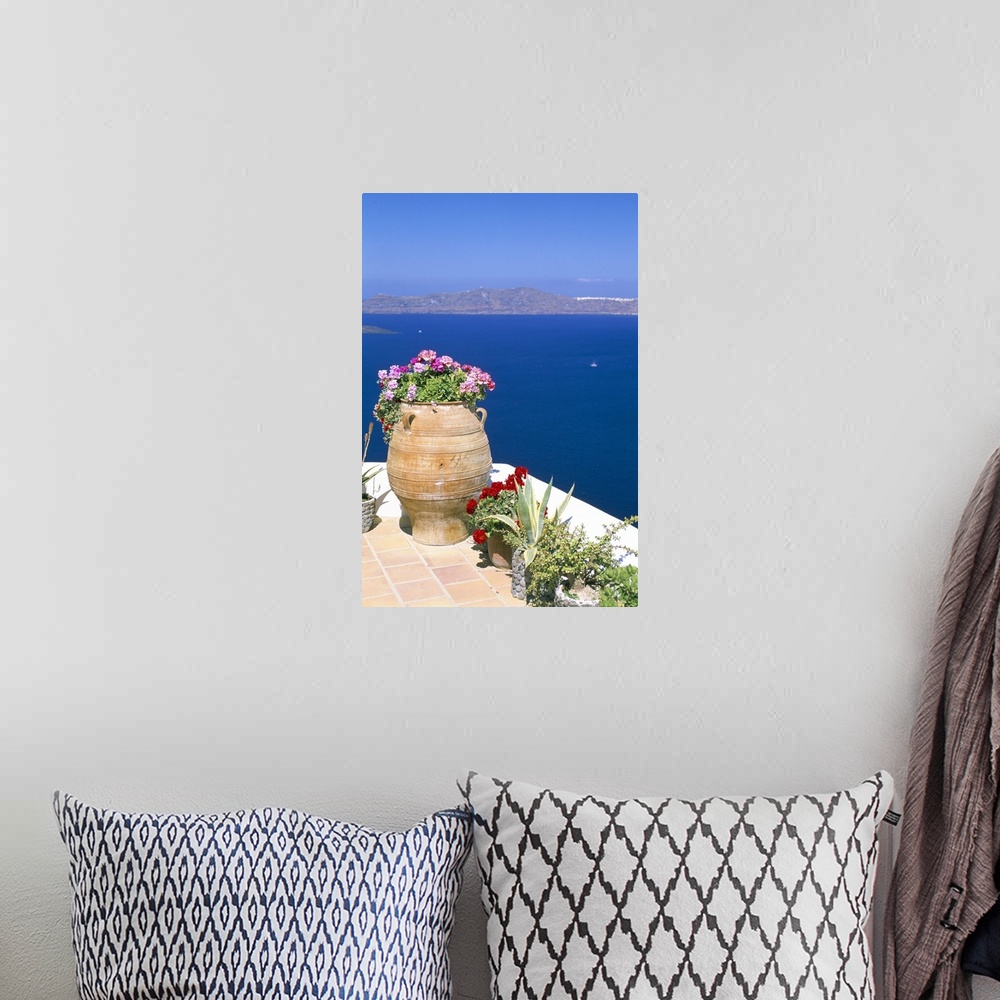 A bohemian room featuring Fira, island of Santorini (Thira), Cyclades Islands, Aegean, Greek Islands, Greece