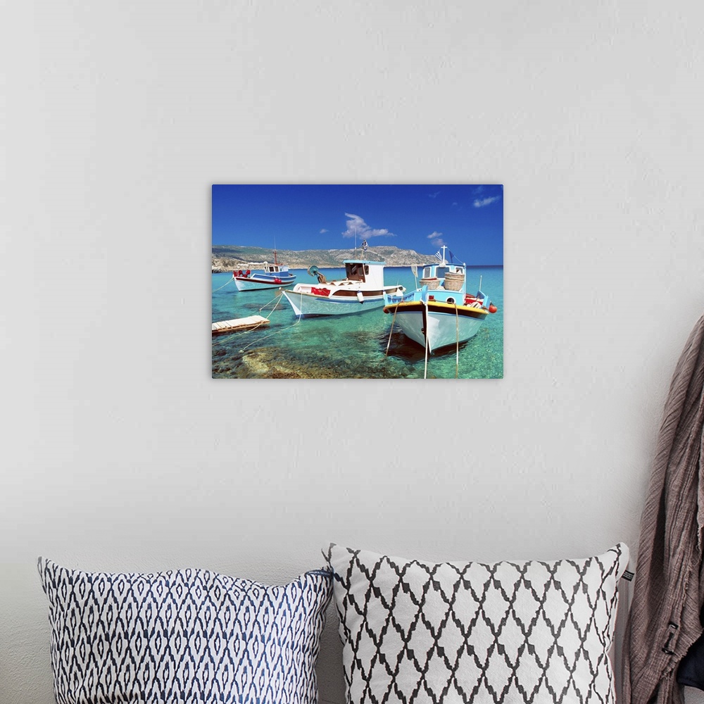 A bohemian room featuring Fishing boats at Anopi Beach, Karpathos, Dodecanese, Greek Islands, Greece, Europe