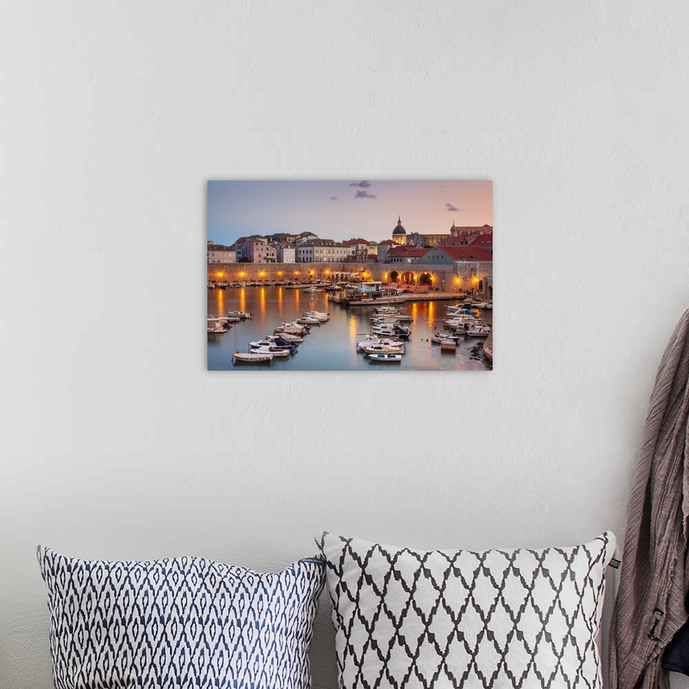 A bohemian room featuring Fishing boats at sunset in the Old Port, Dubrovnik Old Town, Dubrovnik, Dalmatian Coast, Croatia