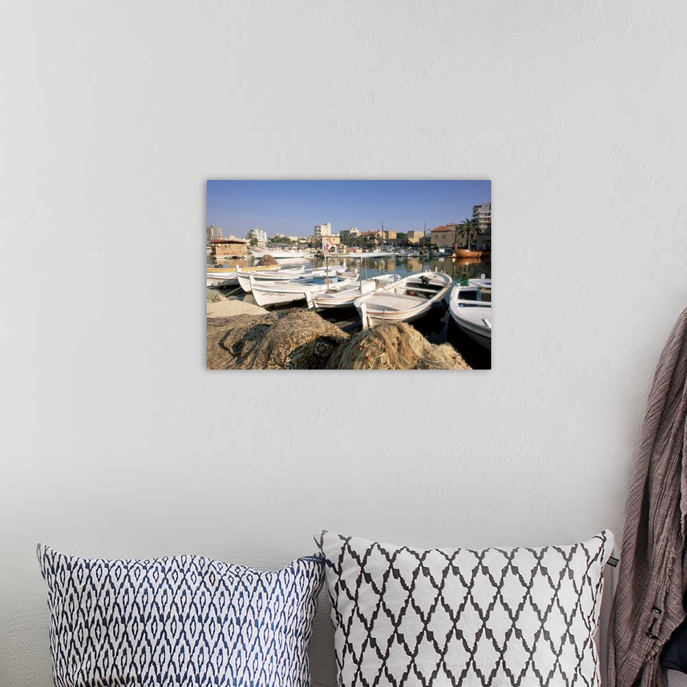 A bohemian room featuring Fishing boats in the fishing harbour, Tyre (Sour), The South, Lebanon, Middle East