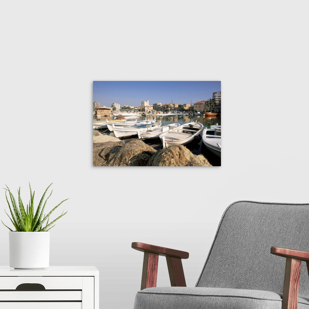 A modern room featuring Fishing boats in the fishing harbour, Tyre (Sour), The South, Lebanon, Middle East