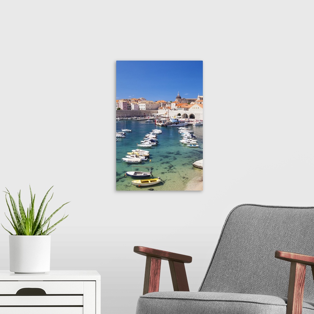 A modern room featuring Fishing boats in the Old Port, Dubrovnik Old Town, Dubrovnik, Dalmatian Coast, Croatia
