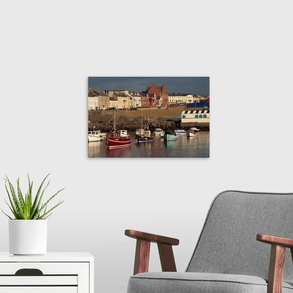 A modern room featuring Fishing boats moored in harbour, Portrush, Ulster, Northern Ireland, UK