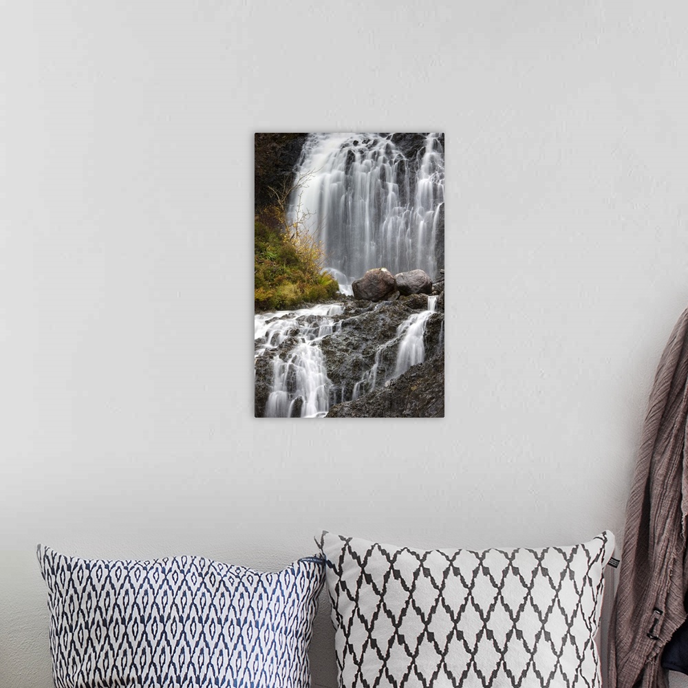 A bohemian room featuring Flowerdale Falls, a waterfall near the village of Gairloch, Torridon, Scotland