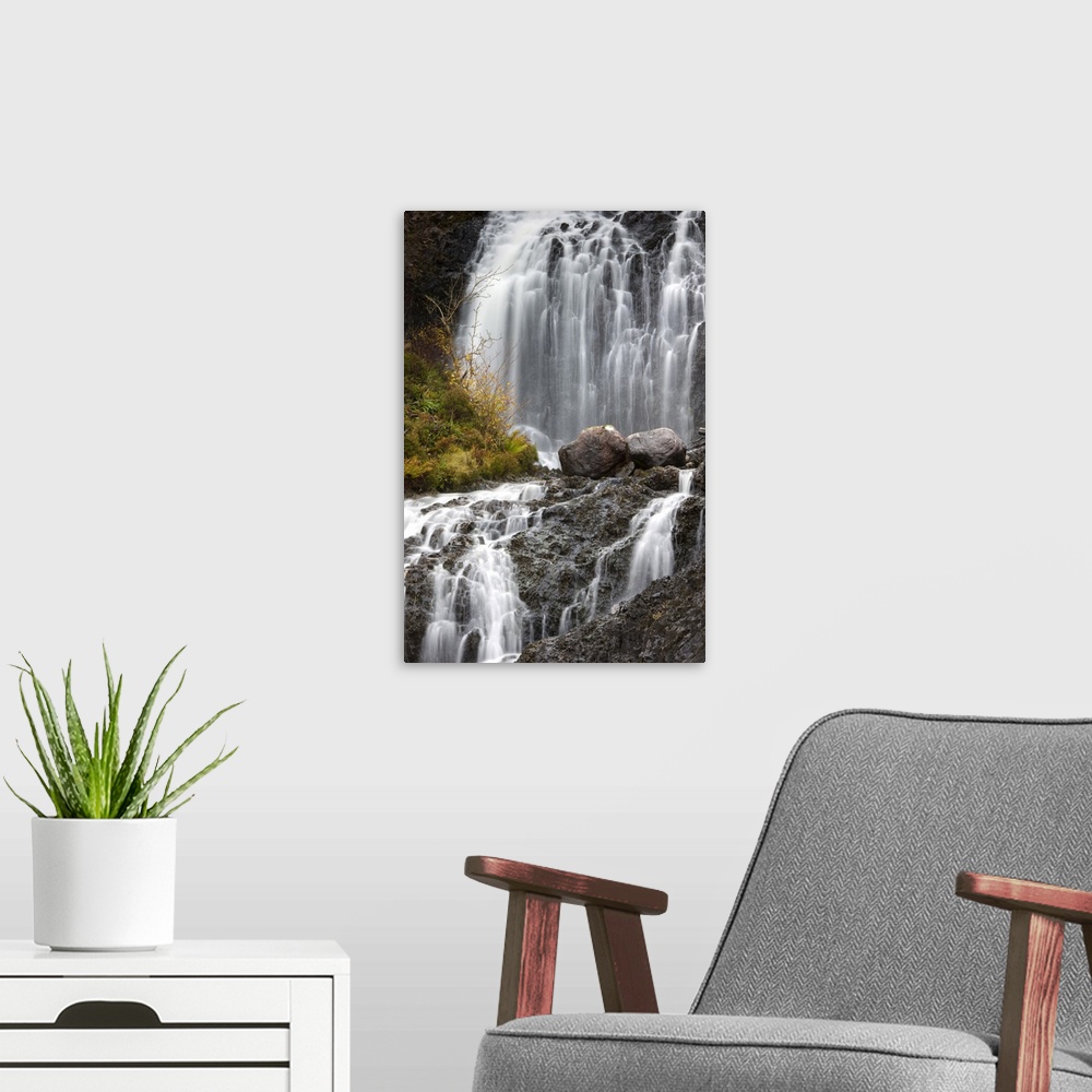 A modern room featuring Flowerdale Falls, a waterfall near the village of Gairloch, Torridon, Scotland