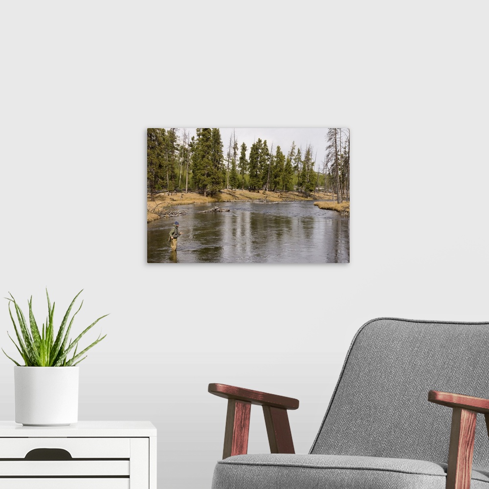 A modern room featuring Fly fishing, Firehole River, Yellowstone National Park, Wyoming
