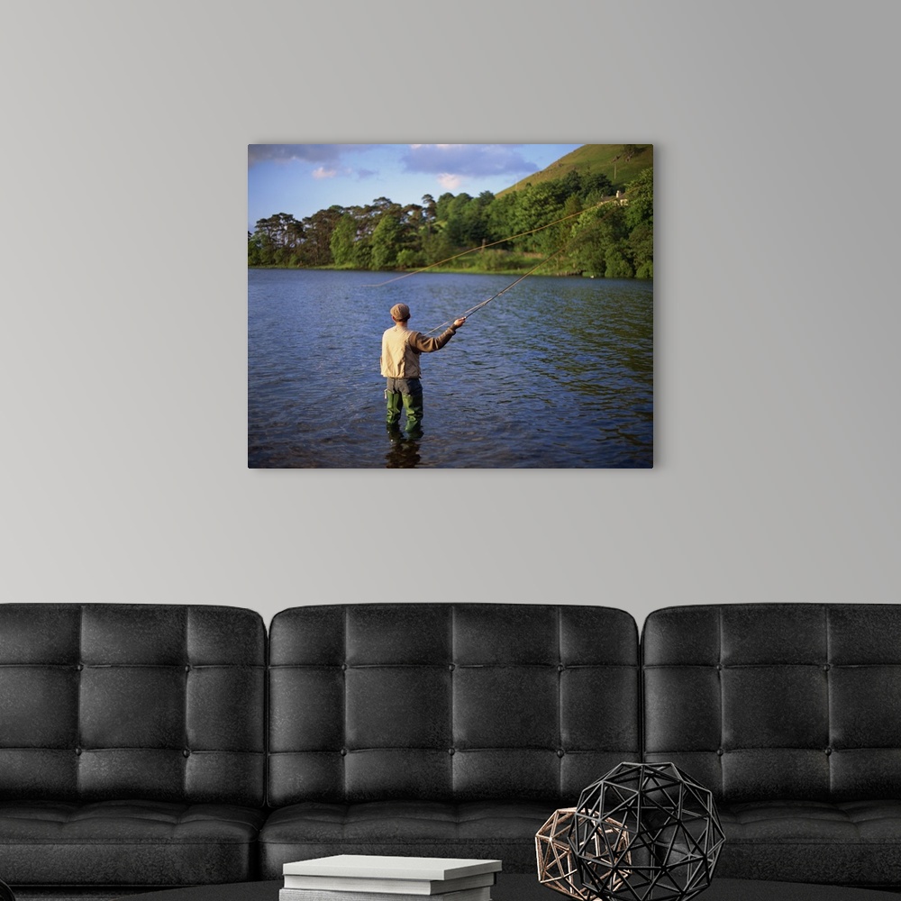 A modern room featuring Fly fishing on the River Dee, Grampians, Scotland, UK