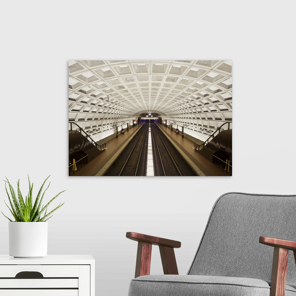 A modern room featuring Foggy Bottom Metro station platform, Washington D.C