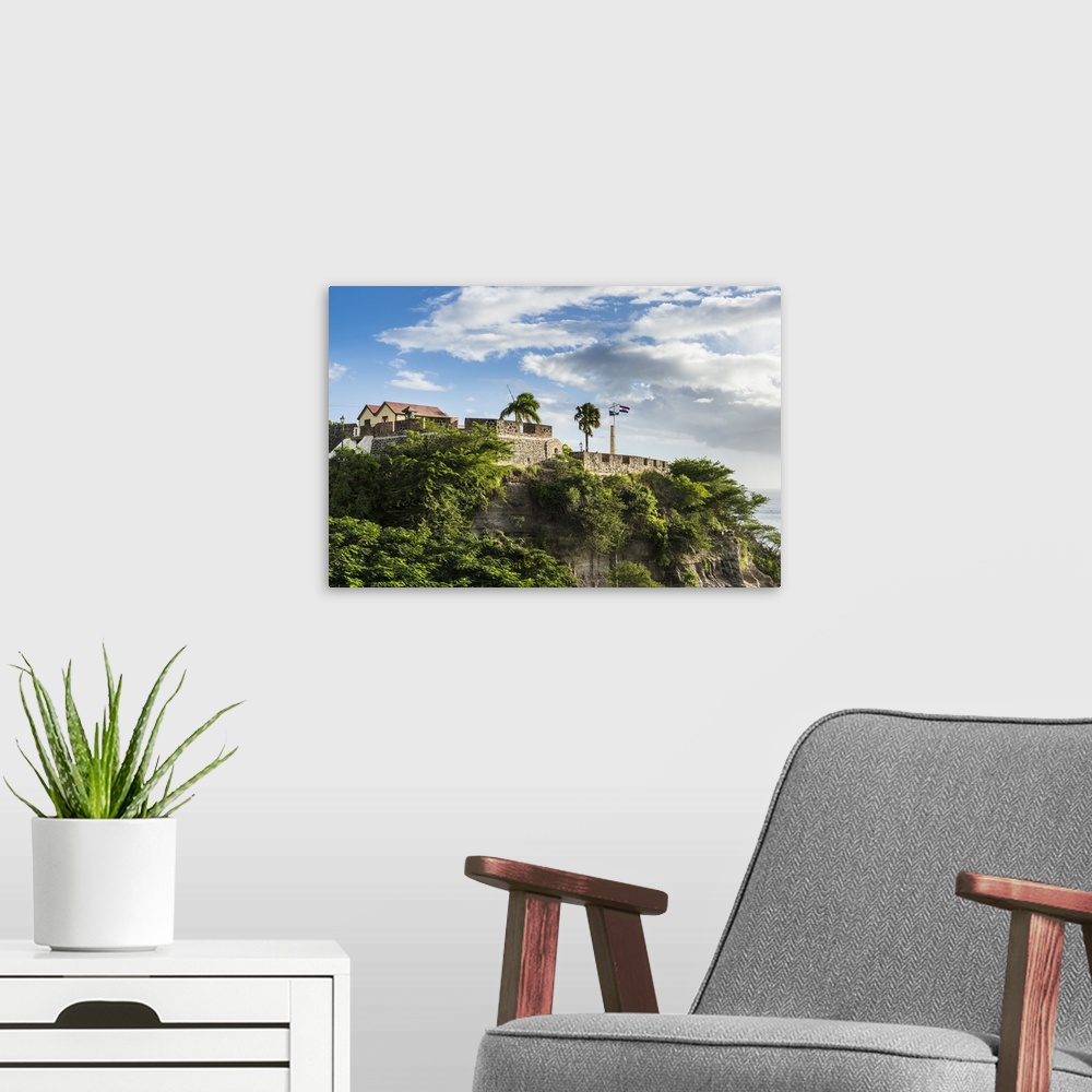 A modern room featuring Fort Oranje, Oranjestad, capital of St. Eustatius, Statia, Netherland Antilles, West Indies, Cari...