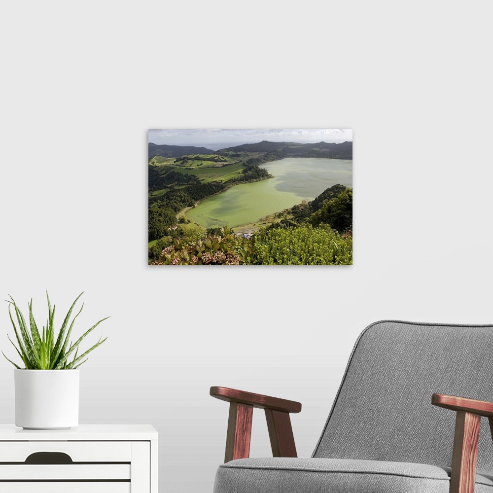 A modern room featuring Furnas Lake, Sao Miguel Island, Azores, Portugal