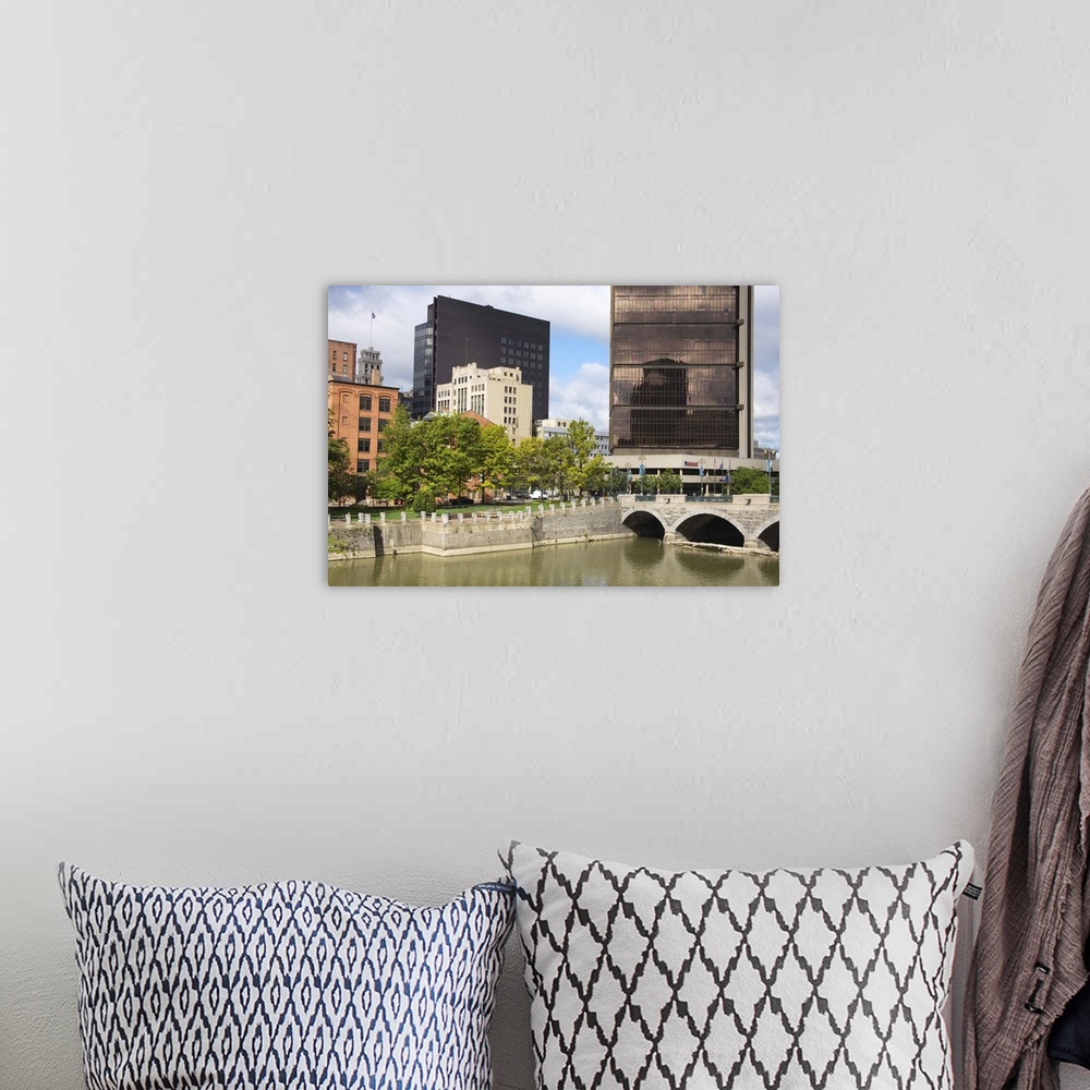A bohemian room featuring Genesee River and city skyline, Rochester, New York State