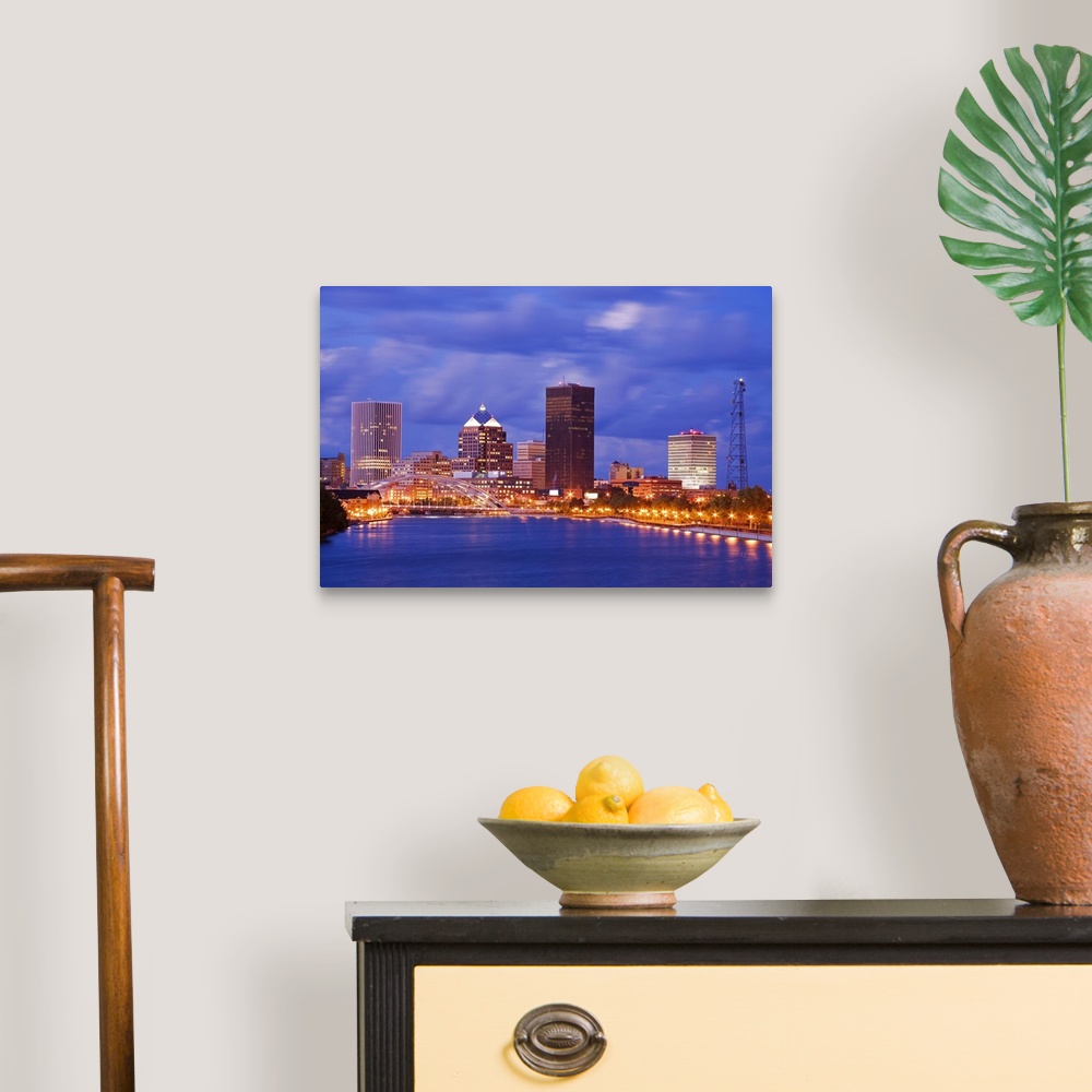 A traditional room featuring Genesee River and Rochester skyline, New York State