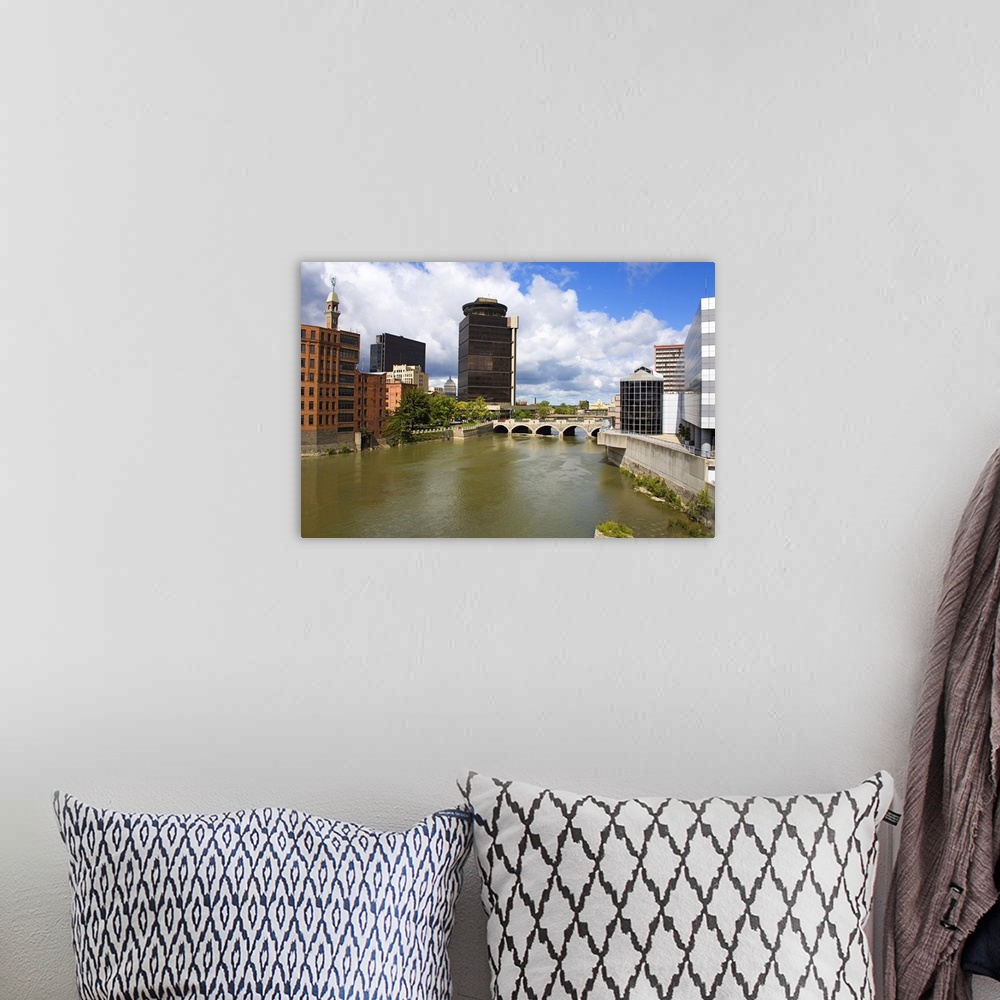 A bohemian room featuring Genesee River and skyline, Rochester, New York State
