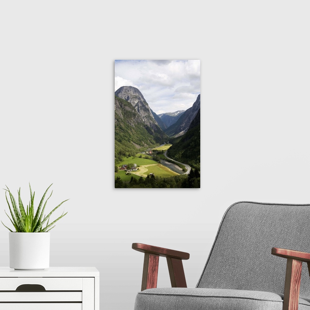 A modern room featuring Glacial valley, Stalheim, Norway, Scandinavia