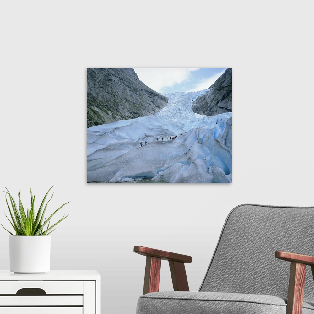 A modern room featuring Glacier climbing tour, Briksdalsbreen Glacier, Western Fjords, Norway, Scandinavia