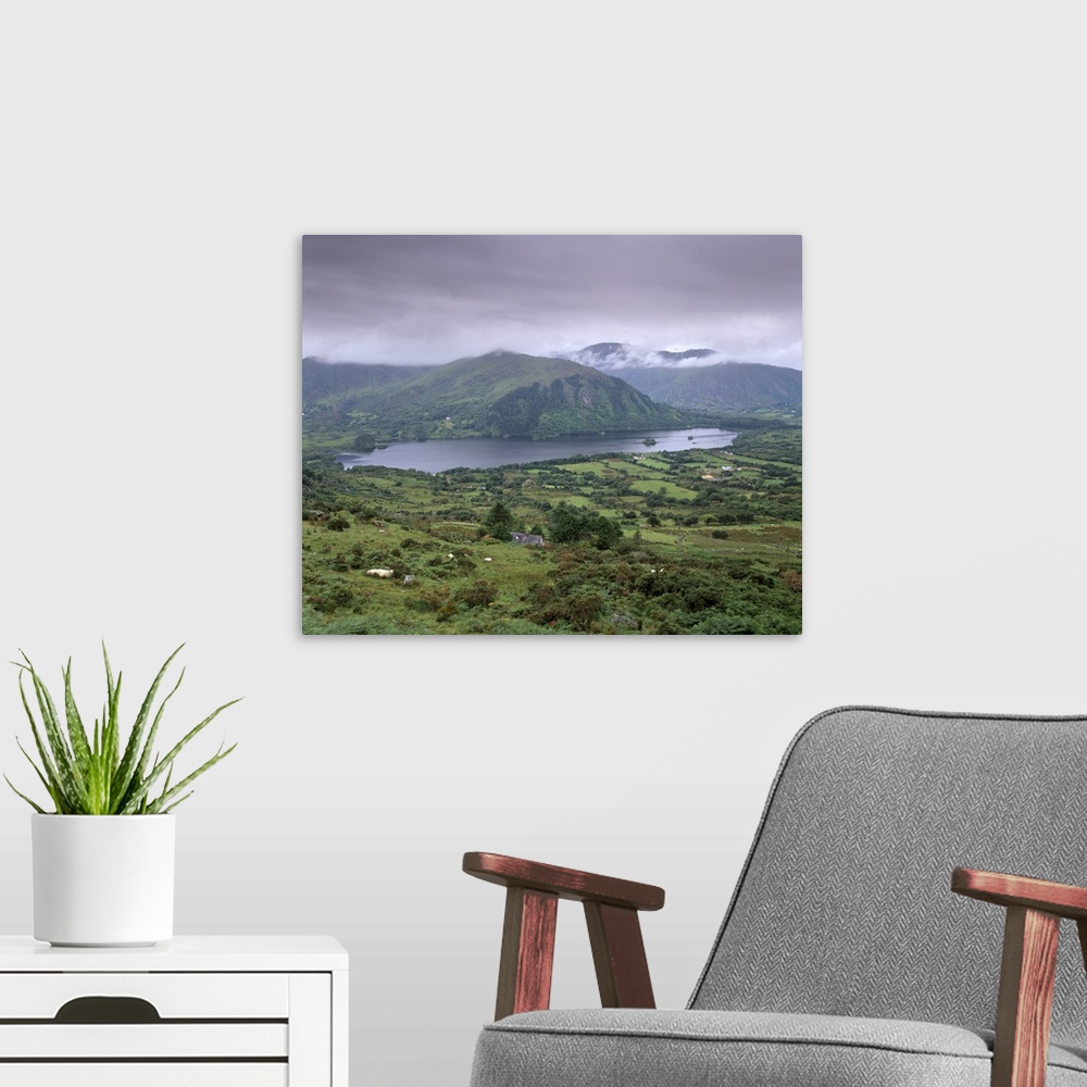 A modern room featuring Glanmore Lake from Healy Pass, County Kerry, Munster, Republic of Ireland