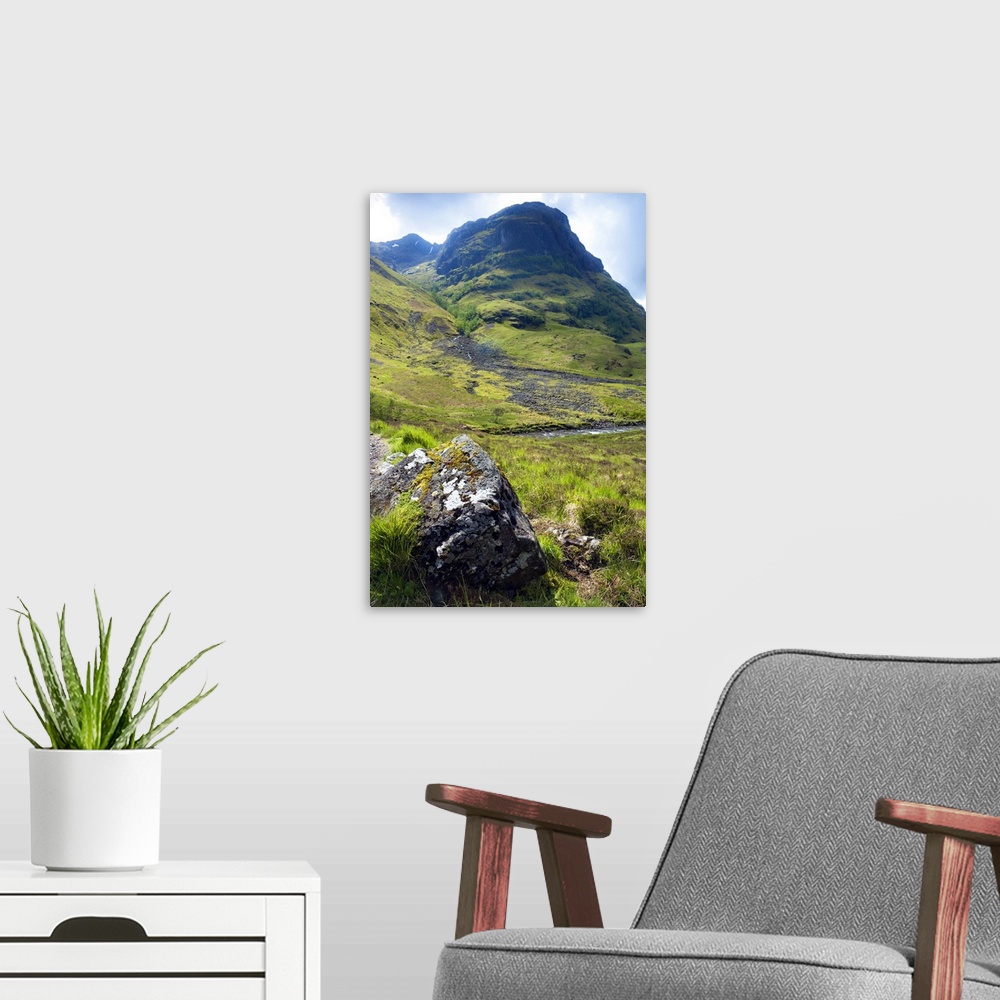A modern room featuring Glen Coe, south of Fort William, Scotlish Highlands, Scotland, UK