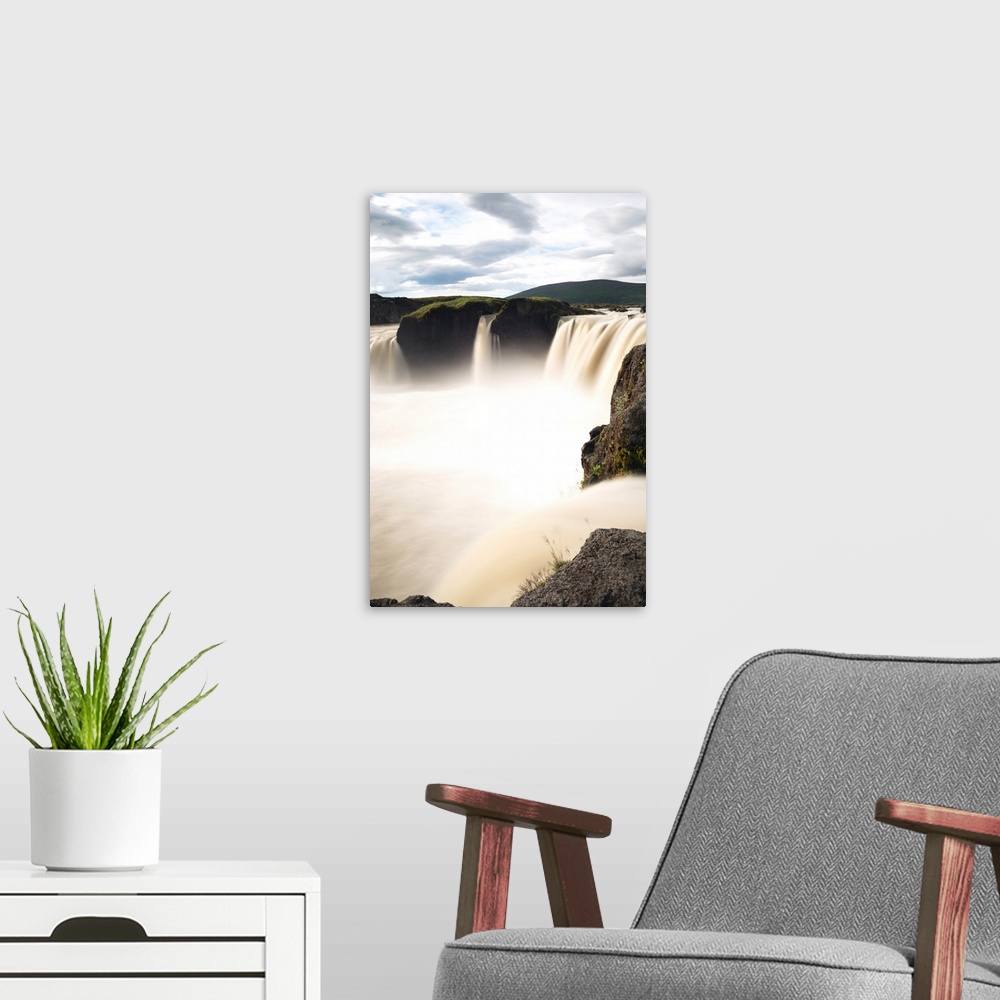 A modern room featuring Godafoss waterfall, Northern Region, Iceland, Polar Regions.