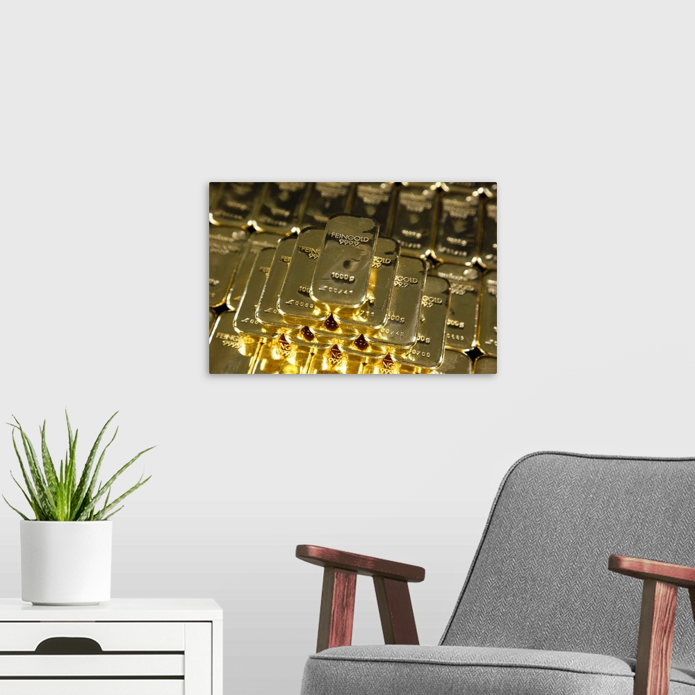 A modern room featuring Gold ingots, Frankfurt, Germany, Europe
