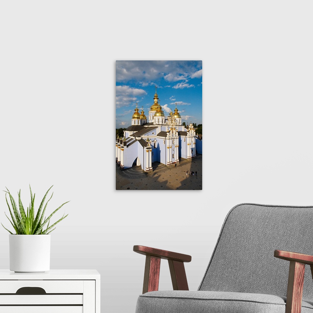 A modern room featuring Golden domes of St. Michael Monastery, Kiev, Ukraine, Europe.