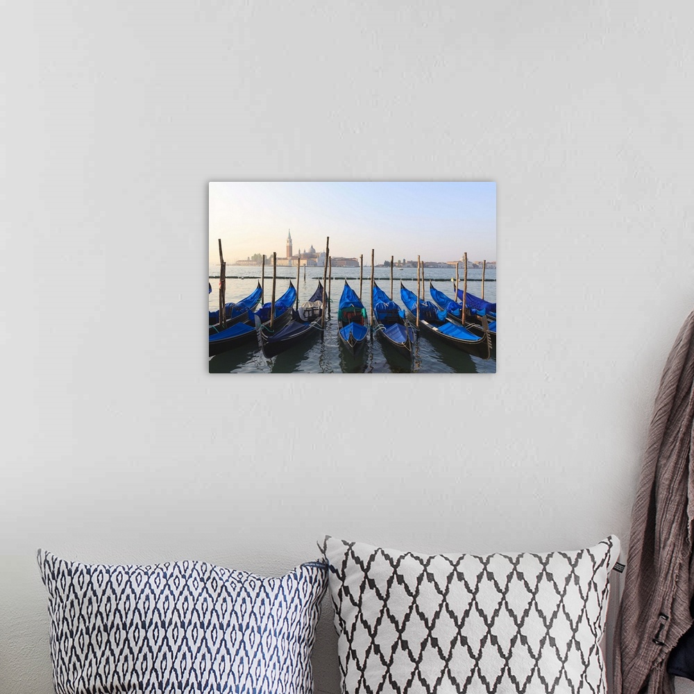A bohemian room featuring Gondolas on the Lagoon, San Giorgio Maggiore in the distance, Venice, Veneto, Italy