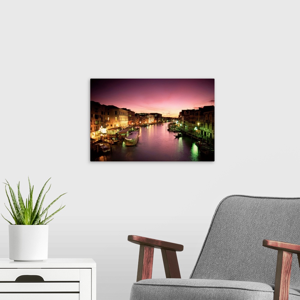 A modern room featuring Grand Canal at dusk, Venice, Veneto, Italy