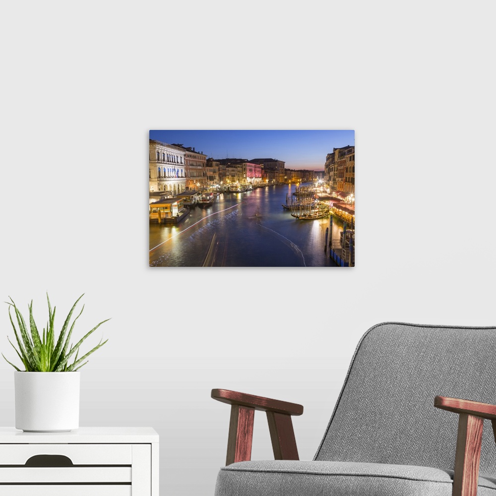 A modern room featuring Grand Canal at dusk, Venice, UNESCO World Heritage Site, Veneto, Italy, Europe