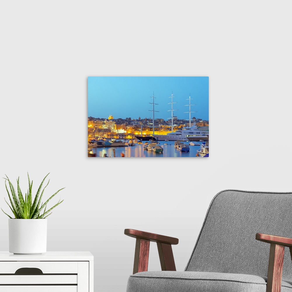 A modern room featuring Grand Harbour Marina, Vittoriosa (Birgu), The Three Cities, Malta, Mediterranean, Europe