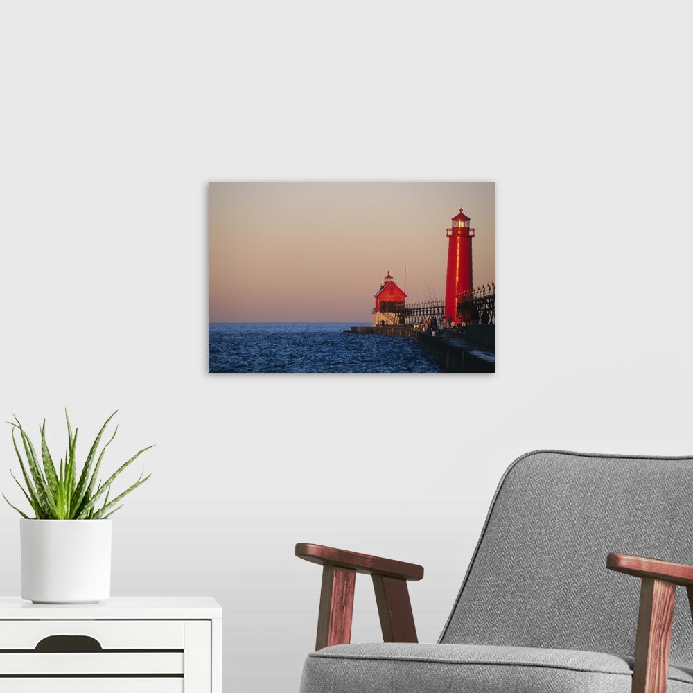A modern room featuring Grand Haven Lighthouse on Lake Michigan, Grand Haven, Michigan