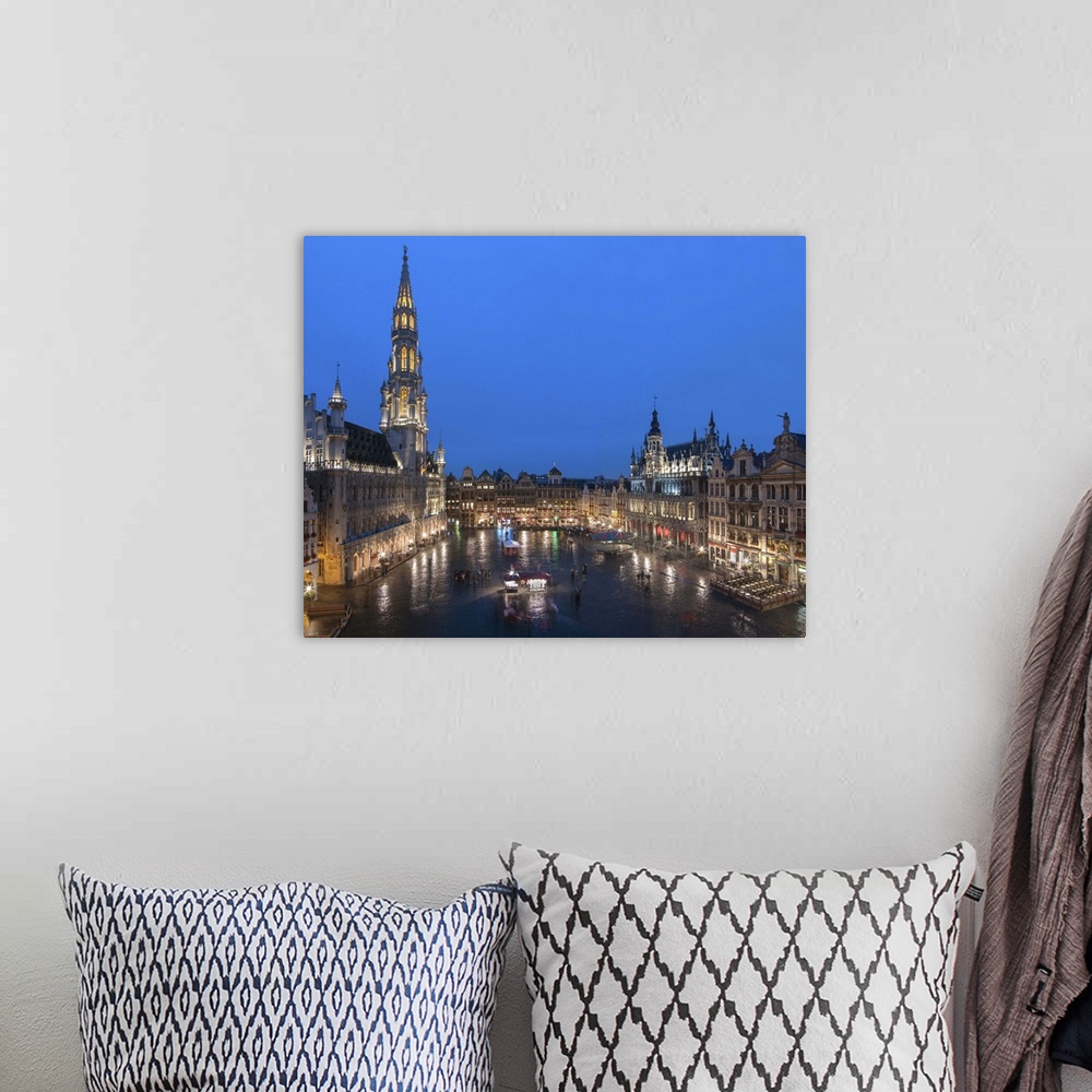 A bohemian room featuring Grand Place dusk, UNESCO World Heritage Site, Brussels, Belgium, Europe.