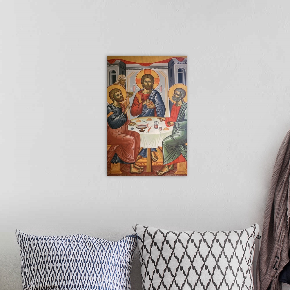 A bohemian room featuring Greek Orthodox Trinity icon, Thessaloniki, Macedonia, Greece