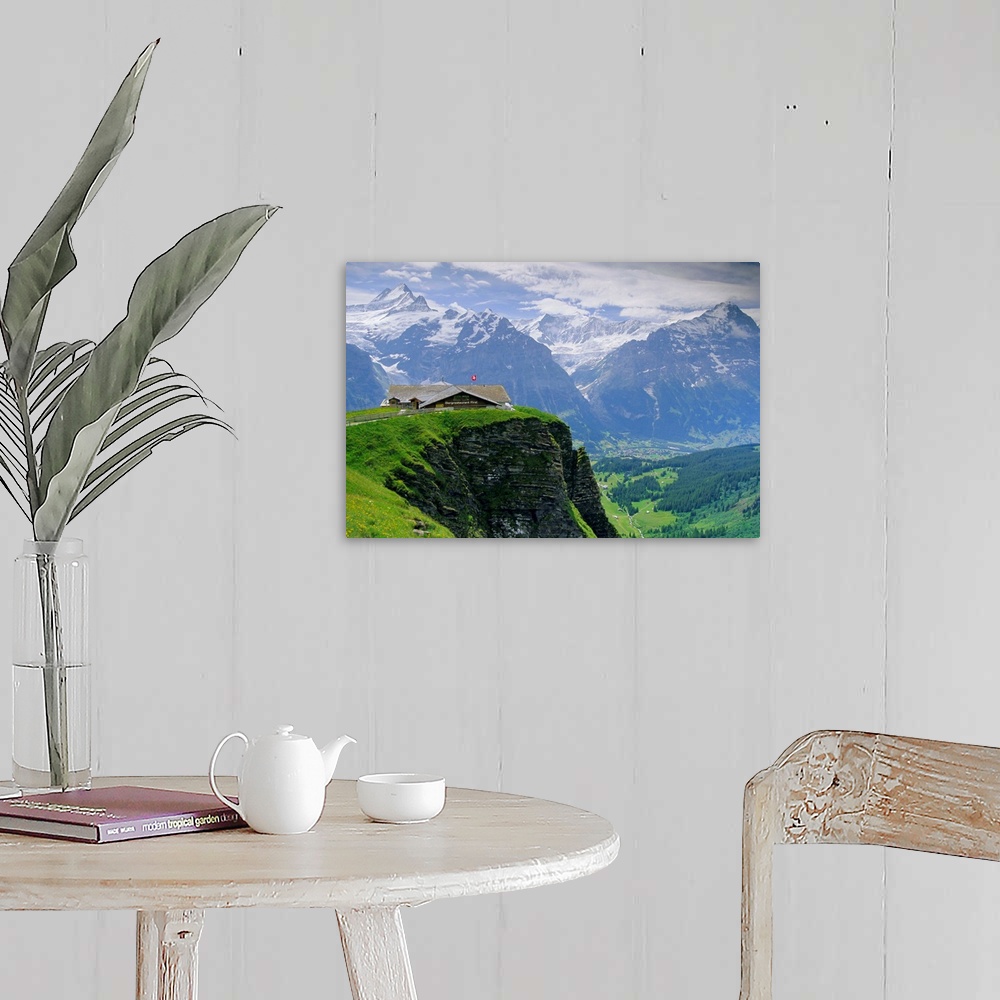 A farmhouse room featuring Grindelwald and North face of the Eiger mountain, Grindelwald, Jungfrau region, Bernese Oberland,...
