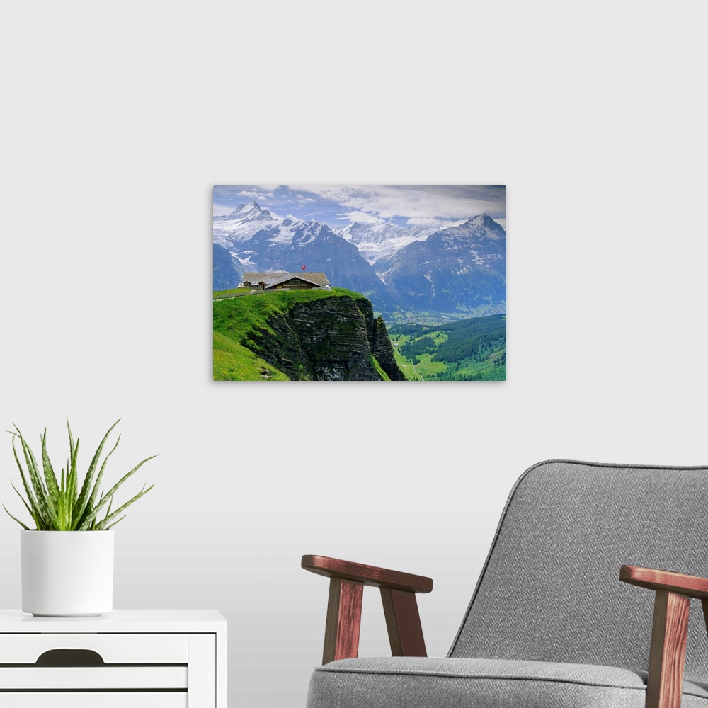 A modern room featuring Grindelwald and North face of the Eiger mountain, Grindelwald, Jungfrau region, Bernese Oberland,...