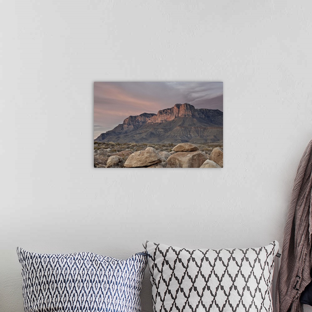 A bohemian room featuring Guadalupe Peak and El Capitan at sunset, Guadalupe Mountains National Park, Texas