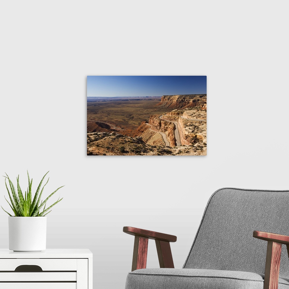 A modern room featuring Hairpin bends leading down to the Valley of the Gods near Monument Valley, Arizona